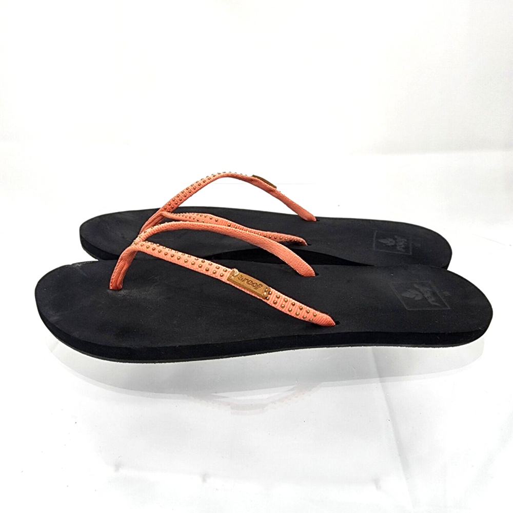 Reef Ginger Coral Stud Women 10 Black Slide Comfort Foam Thong Sandals/Flip Flop